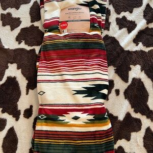(2) Available Wrangler Red and Cream Striped Blanket Aztec Pattern KING size